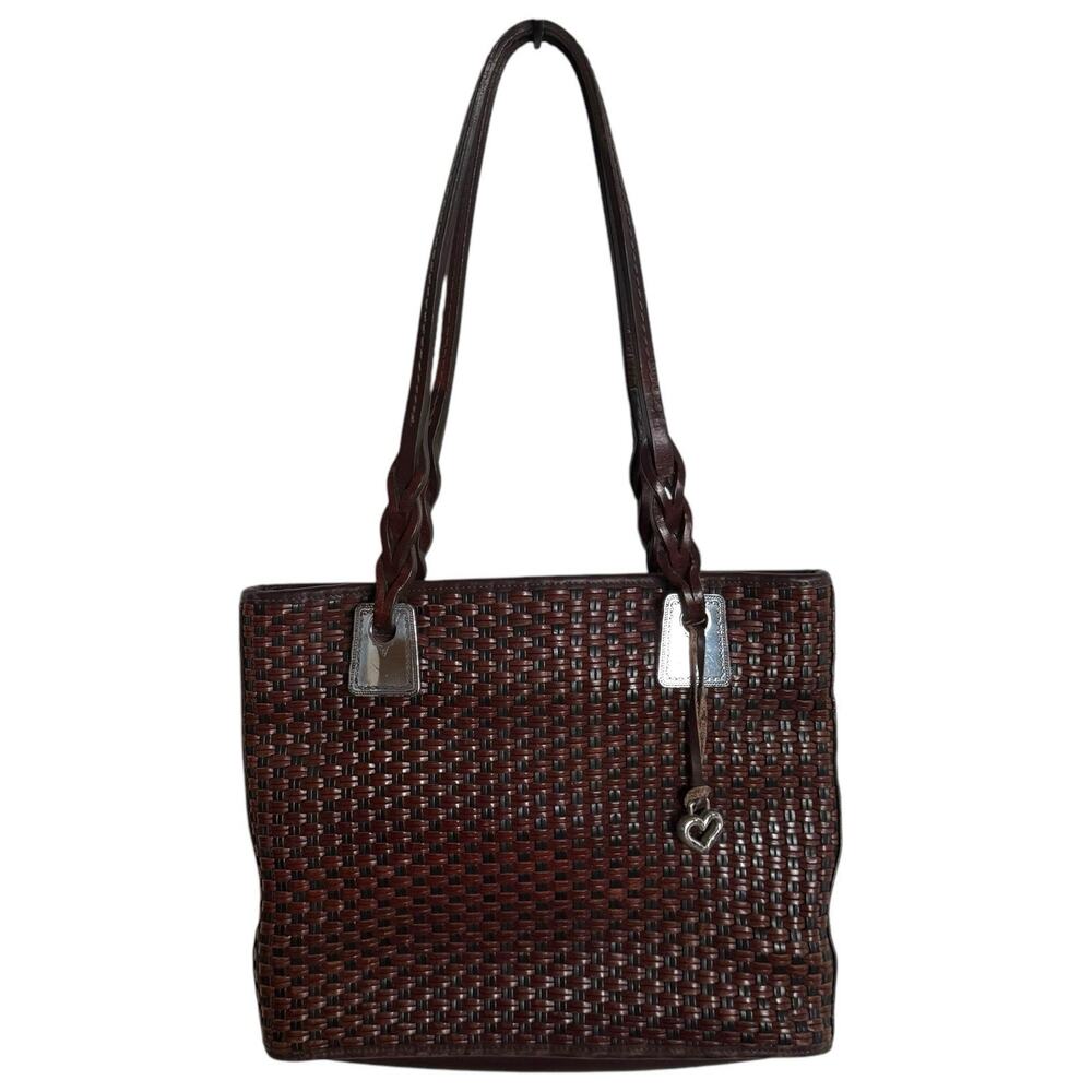 Brighton Brown Leather Basket Weave Design‎ Tote Handbag Purse Vintage - Picture 2 of 13